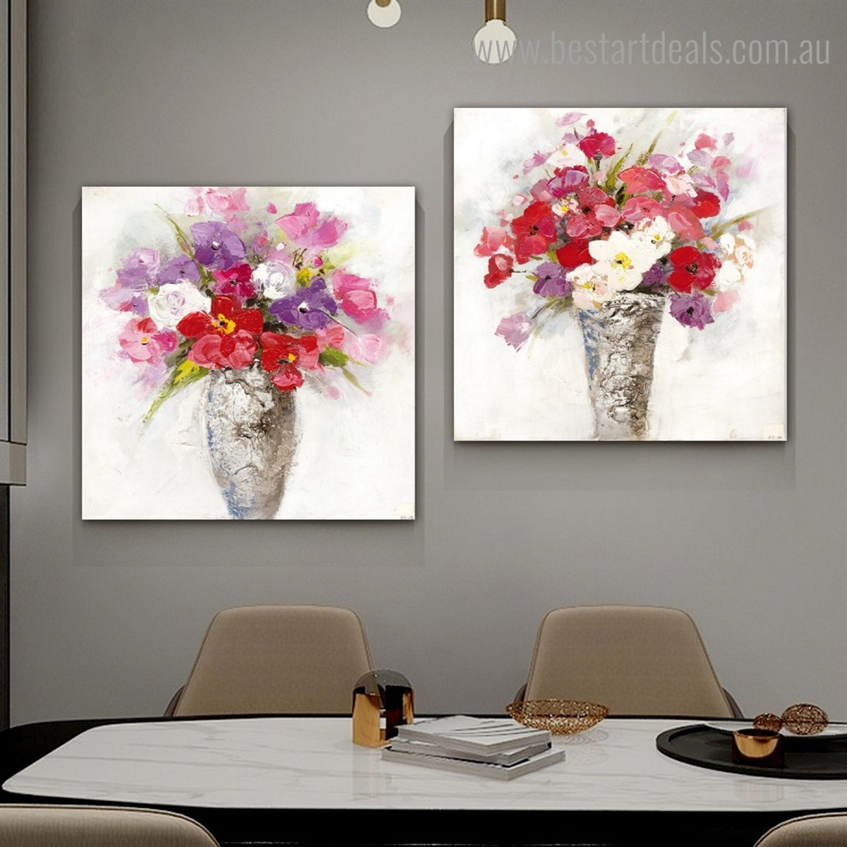 Calico Blooms Abstract Floral Modern Framed Artwork Pic Canvas Print for Room Wall Tracery