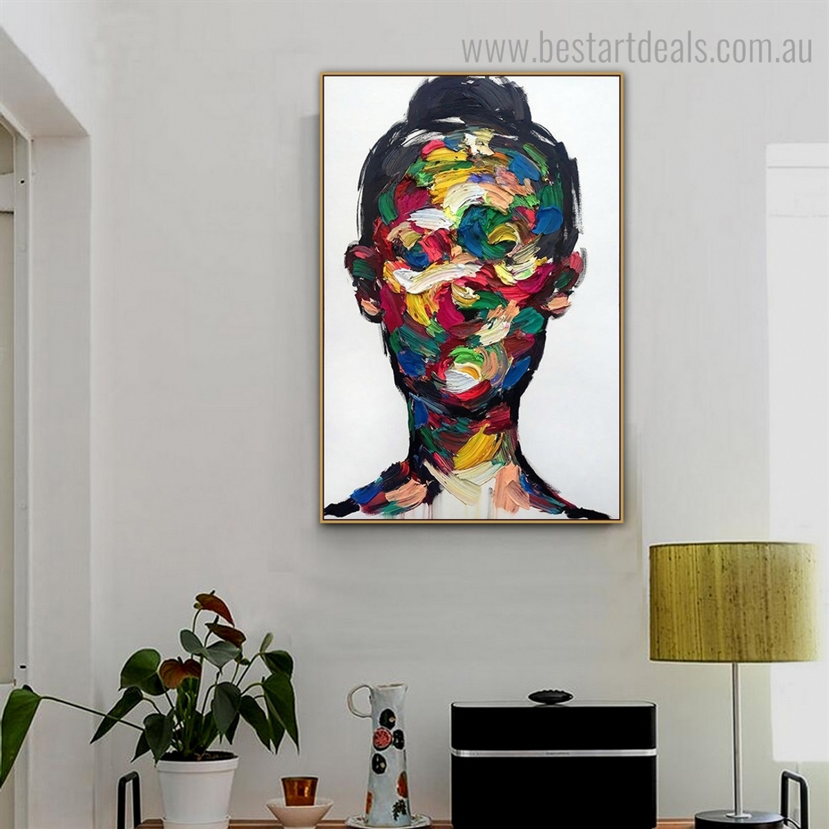 Chromatic Face Abstract Modern Framed Painting Image Canvas Print for Room Wall Finery
