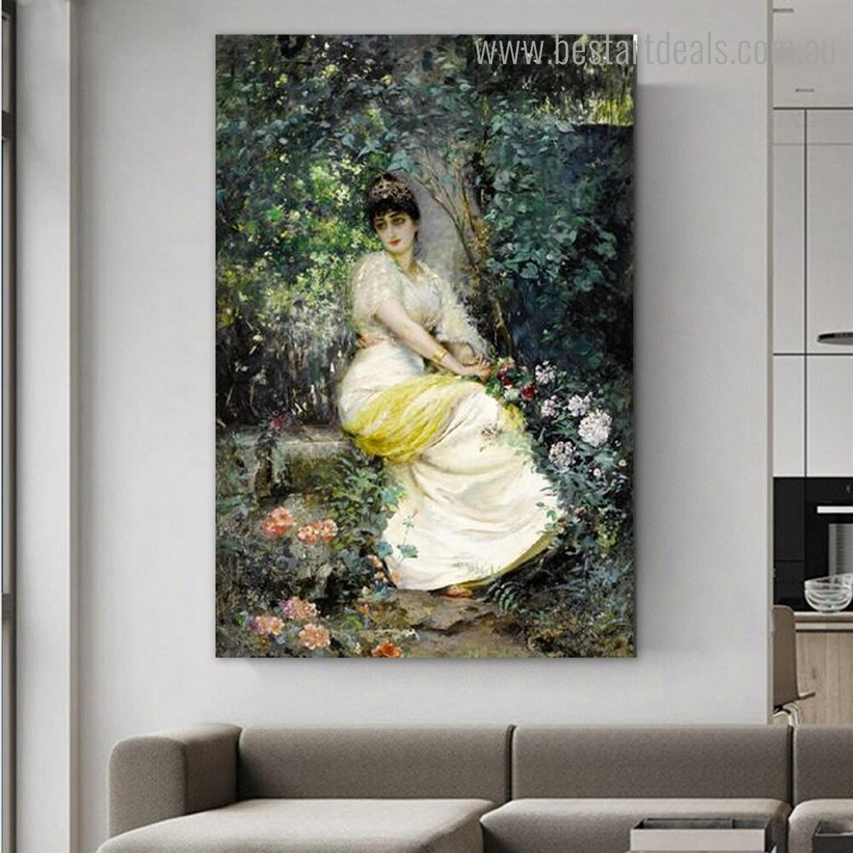 Seat in Shade Reproduction Figure Framed Artwork Portrait Canvas Print for Room Wall Flourish