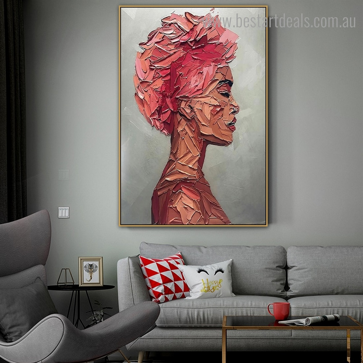 Dame Face Abstract Modern Framed Artwork Image Canvas Print for Room Wall Decor