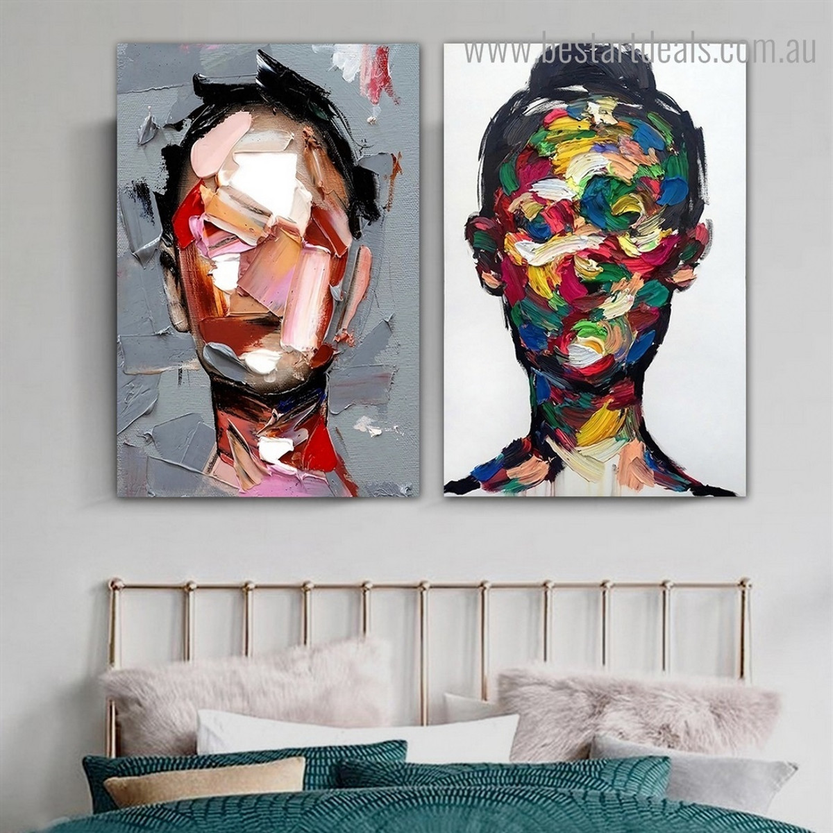 Females Mask Abstract Modern Framed Artwork Picture Canvas Print for Room Wall Flourish