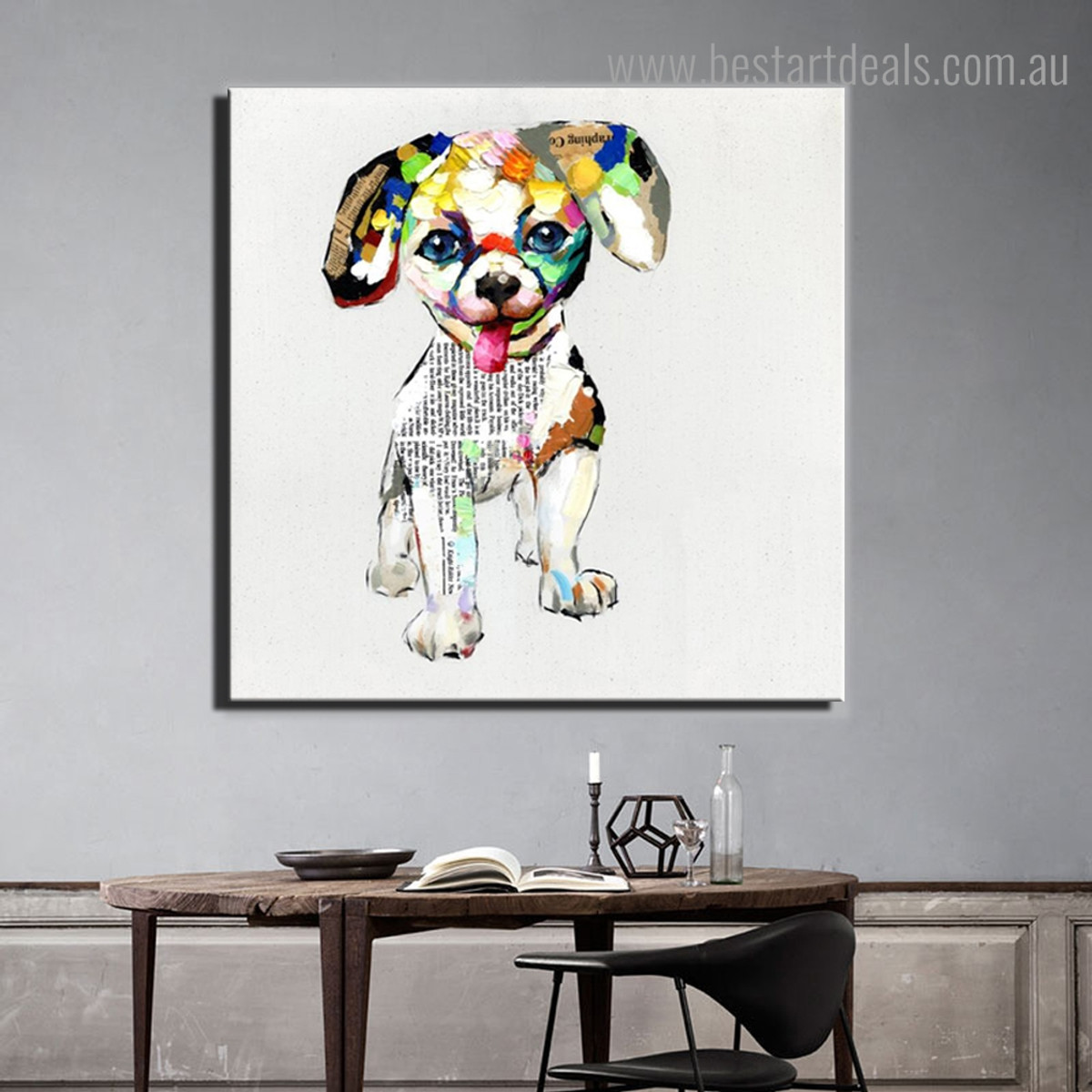 Multicolor Pup Abstract Animal Modern Framed Painting Portrait Canvas Print for Room Wall Onlay