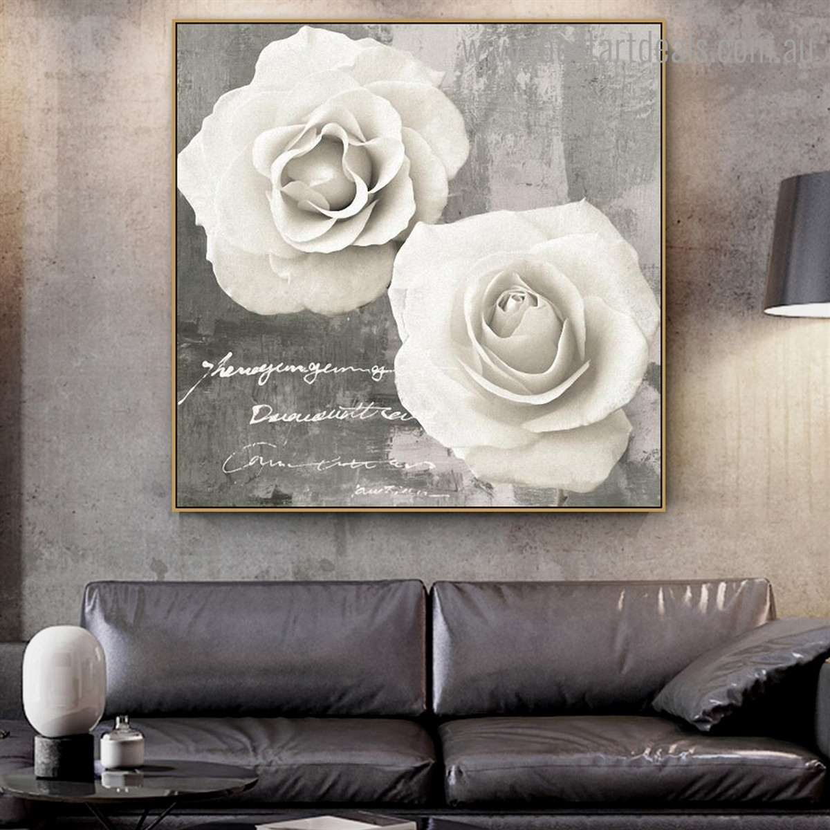 White Rosebush Floral Modern Framed Painting Photo Canvas Print for Room Wall Tracery