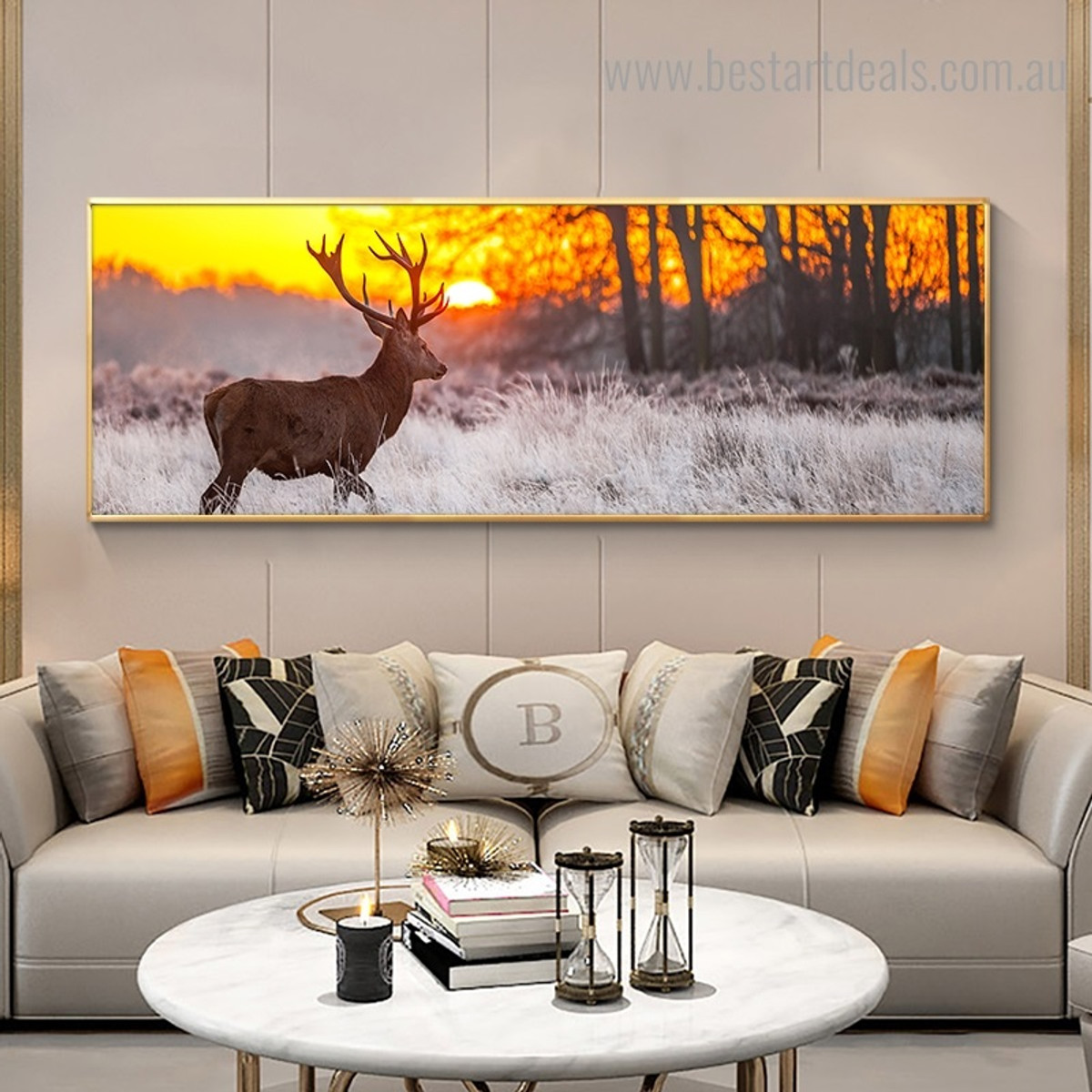 Forest Sunset Landscape Nature Modern Framed Painting Photograph Canvas Print for Room Wall Ornament