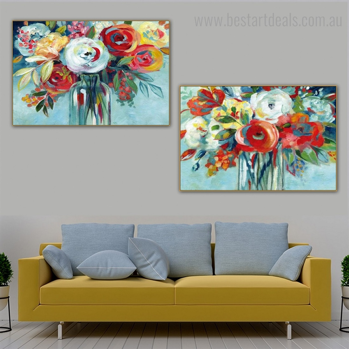 Multicolored Flowers Abstract Modern Framed Artwork Image Canvas Print for Room Wall Disposition