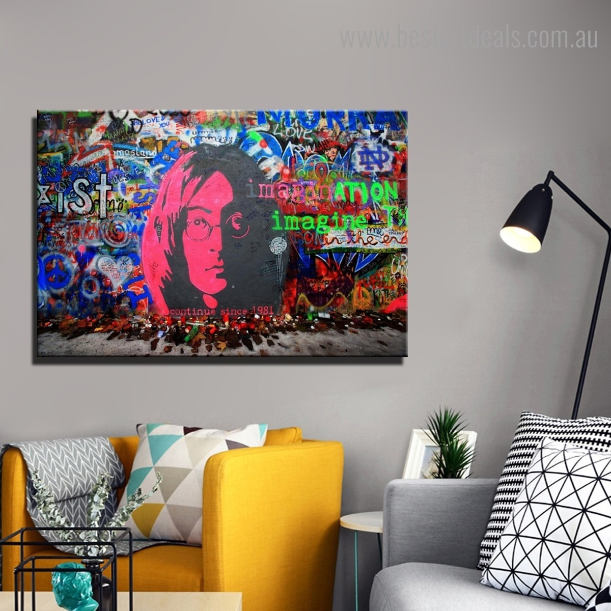 Pink Face Abstract Graffiti Framed Painting Image Canvas Print for Room Wall Outfit