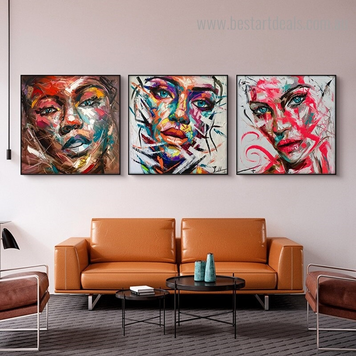 Motley Visages Abstract Modern Framed Artwork Portrait Canvas Print for Room Wall Finery