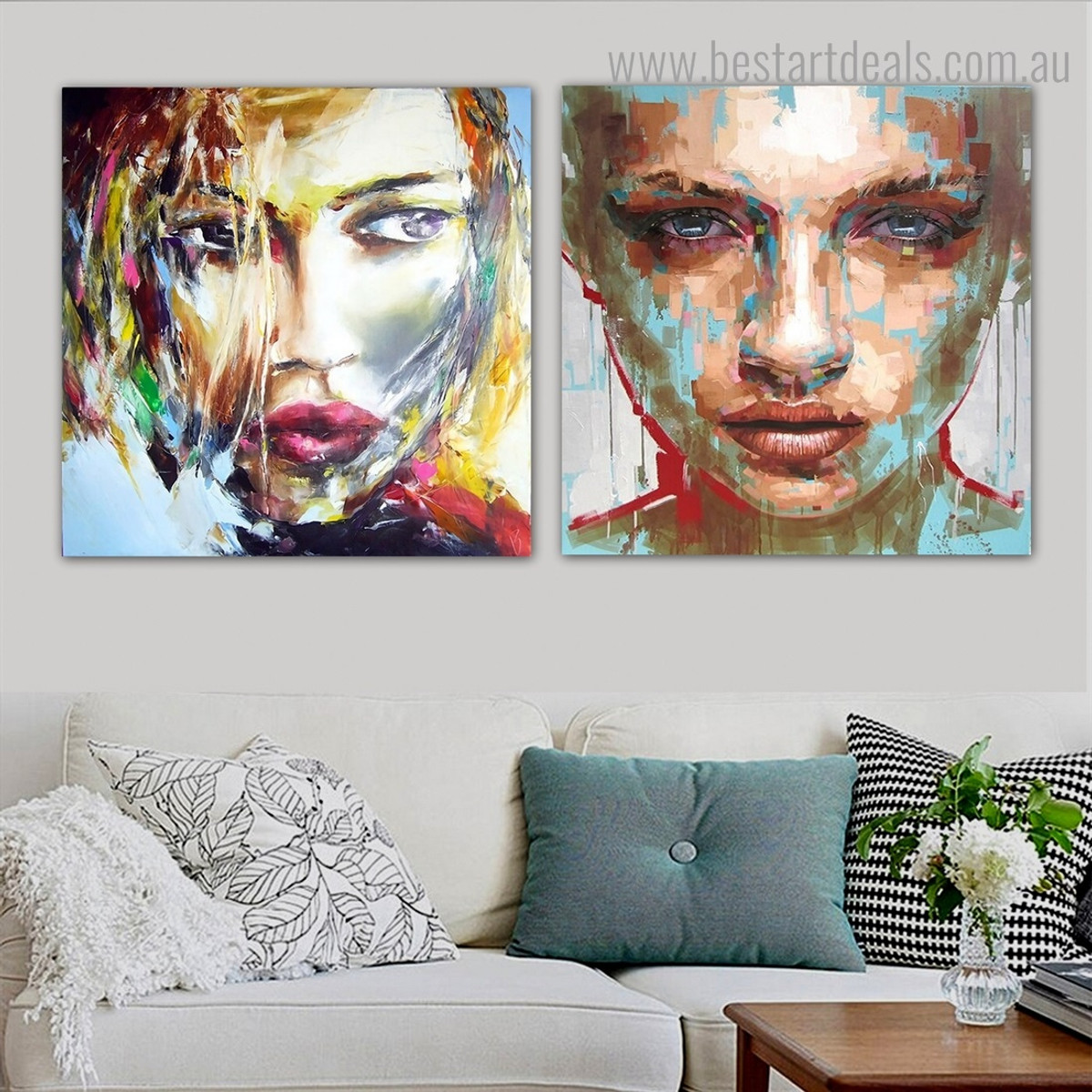 Polychrome Faces Abstract Modern Framed Artwork Image Canvas Print for Room Wall Garnish