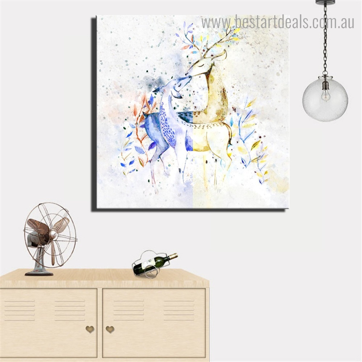 Doe and Deer Abstract Animal Nordic Framed Painting Image Canvas Print for Room Wall Outfit