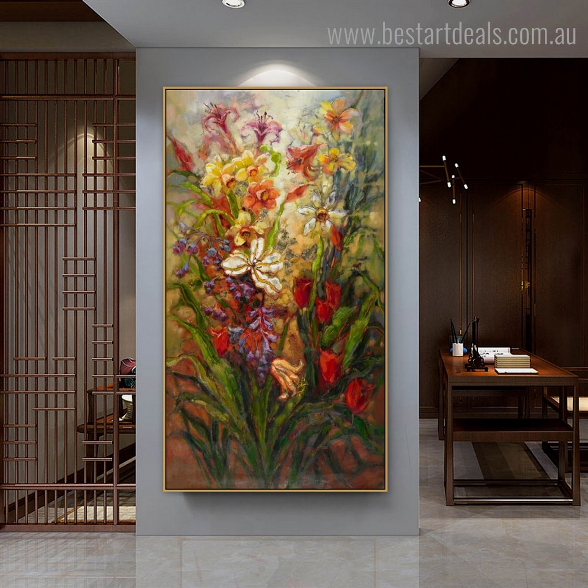 Calico Florets Abstract Impressionist Framed Painting Photo Canvas Print for Room Wall Ornament