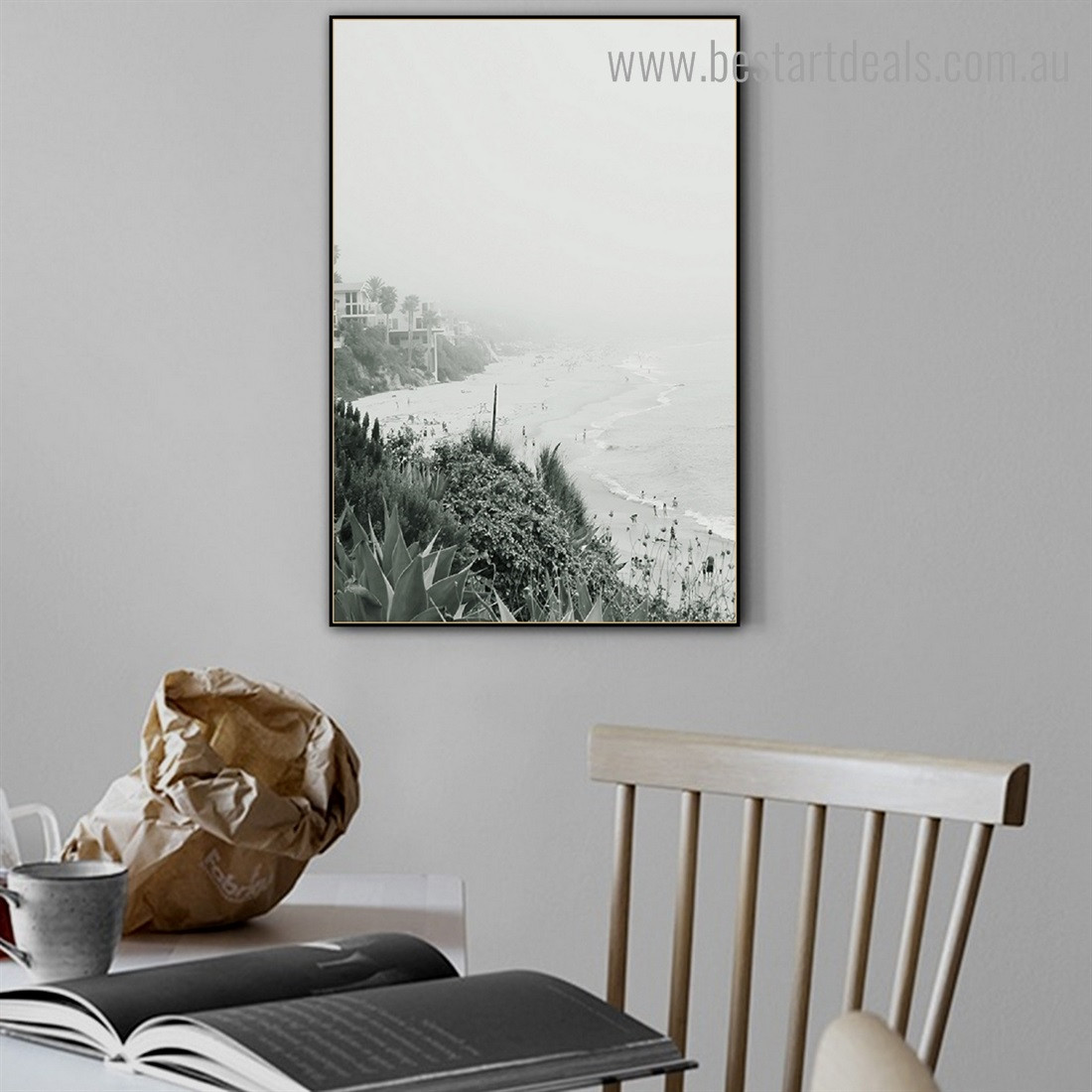 People on Seacoast Nature Modern Framed Effigy Portrait Canvas Print for Room Wall Outfit