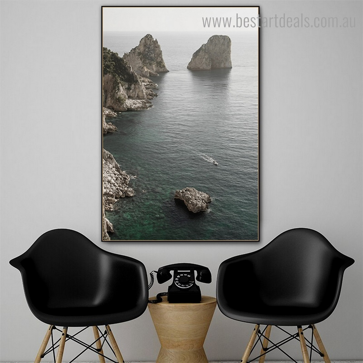 Sea Mountains Nature Modern Framed Effigy Picture Canvas Print for Room Wall Ornament