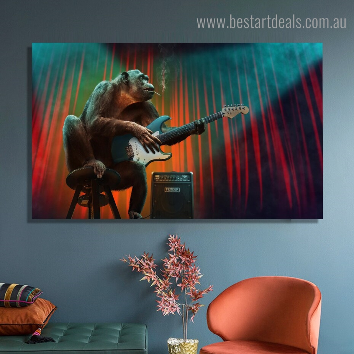 Orangutan Guitar Abstract Animal Framed Painting Image Canvas Print for Room Wall Onlay