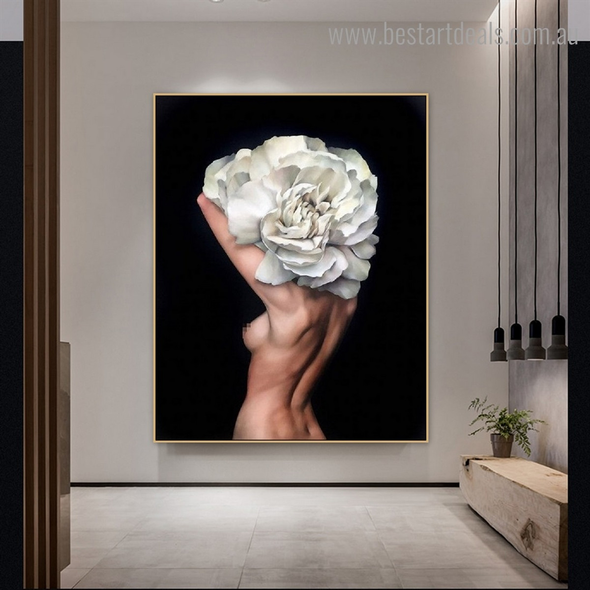Naked Floral Lady Figure Modern Framed Painting Photo Canvas Print for Room Wall Getup