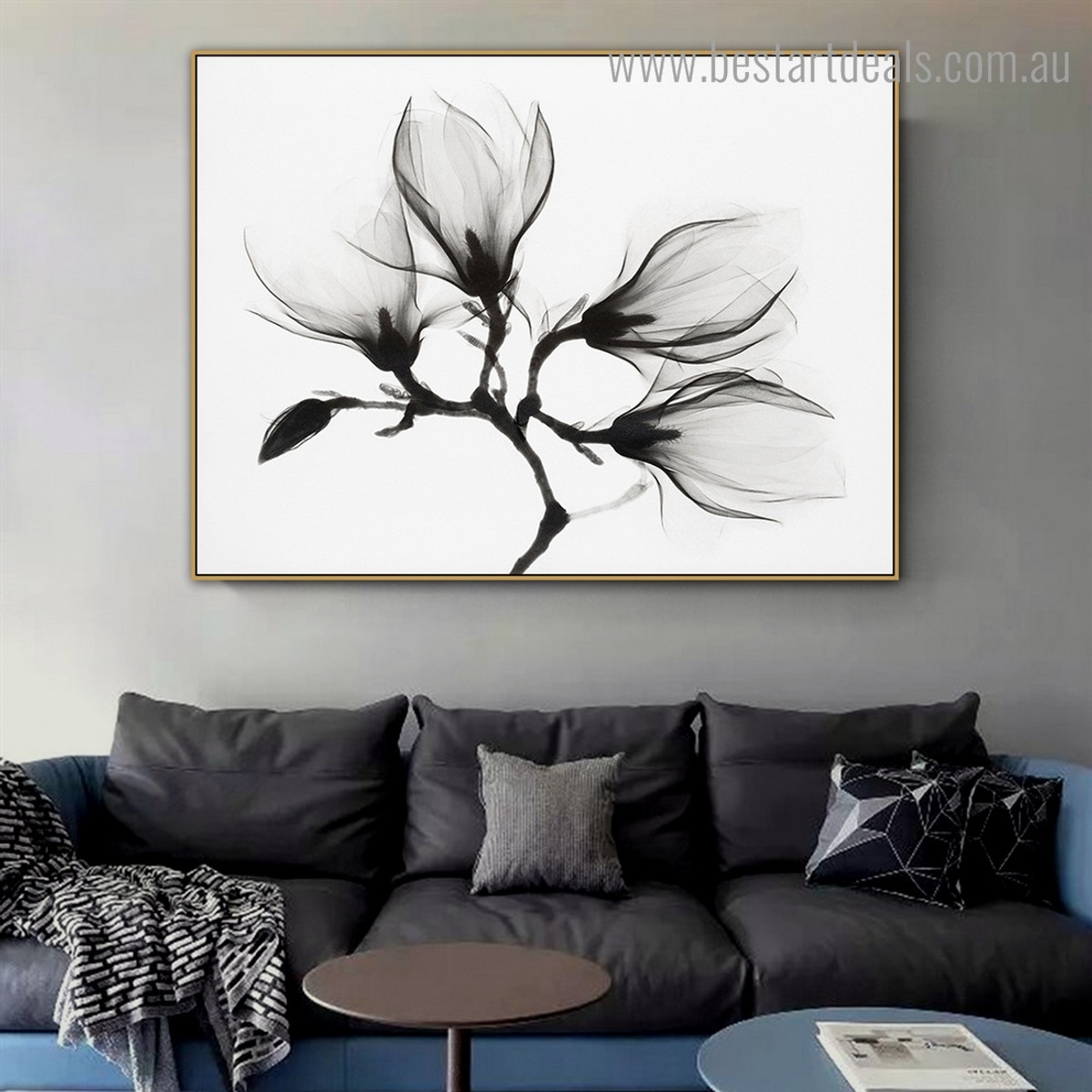 Magnolia Floral Vintage Framed Painting Photo Canvas Print for Room Wall Decoration