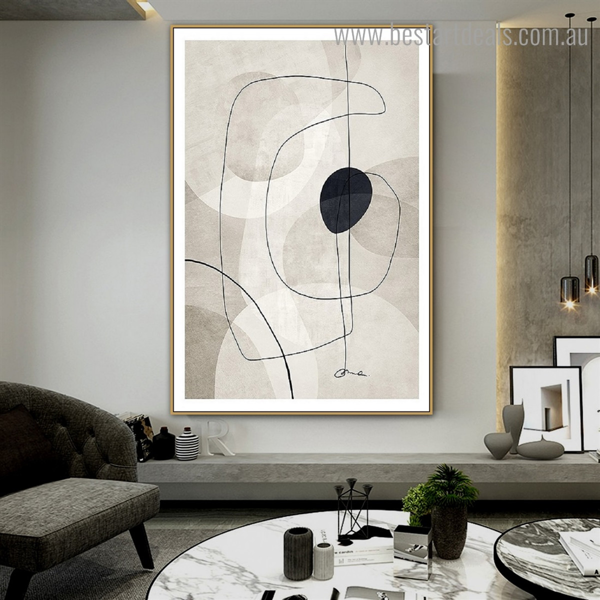 Curved Line Shape Abstract Framed Painting Image Canvas Print for Room Wall Decoration