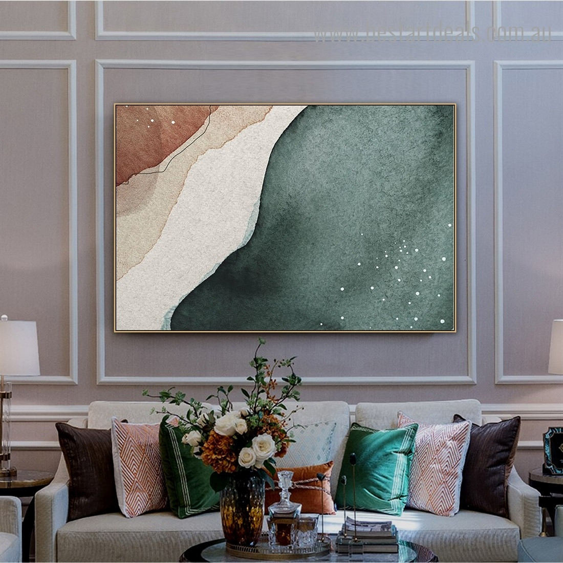 Teal and Brown Abstract Modern Framed Artwork Pic Canvas Print for Room Wall Assortment