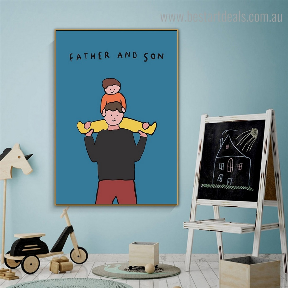 Father and Son Abstract Kids Framed Painting Pic Canvas Print for Room Wall Decoration