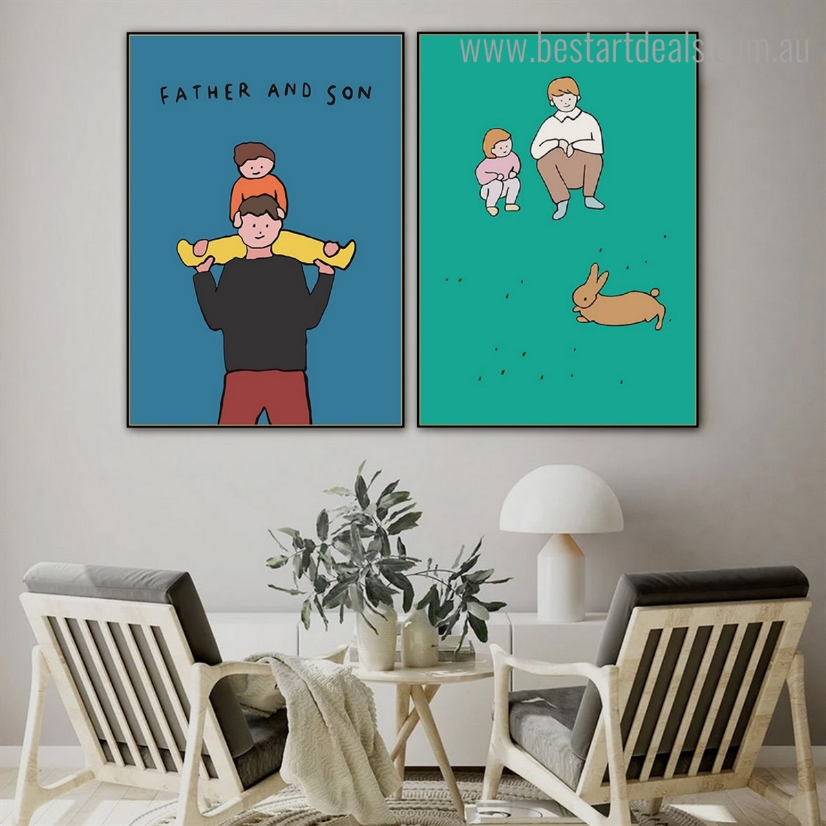 Father Son Abstract Kids Framed Painting Photo Canvas Print for Room Wall Assortment