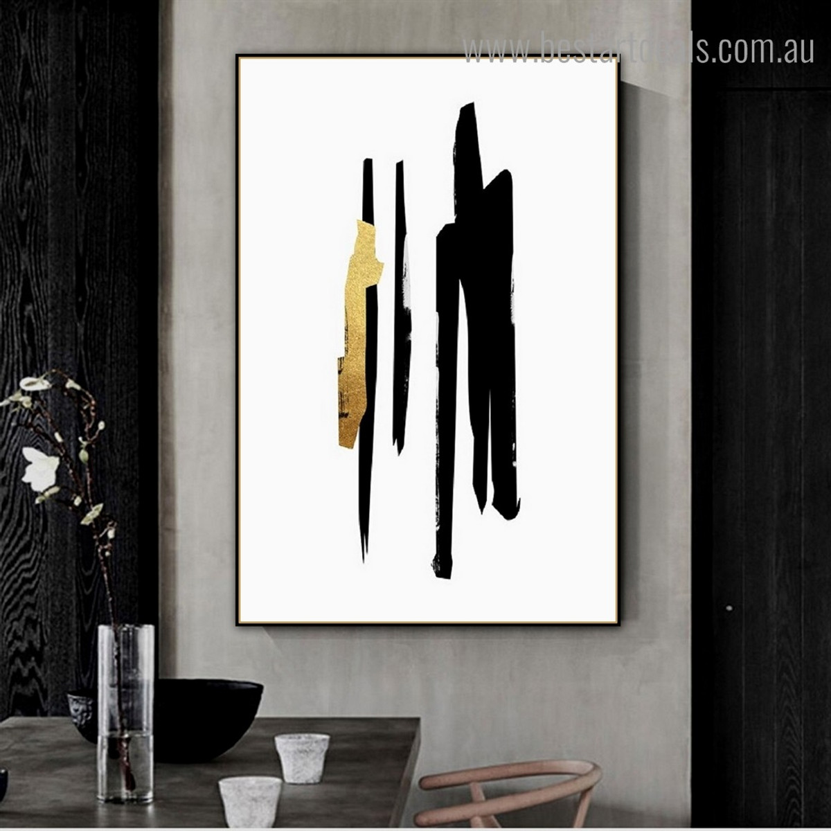 Dark Lines Minimalist Abstract Framed Painting Portrait Canvas Print for Room Wall Finery