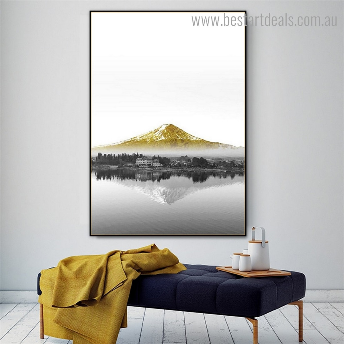 Golden Mount Landscape Framed Painting Picture Canvas Print for Room Wall Adornment