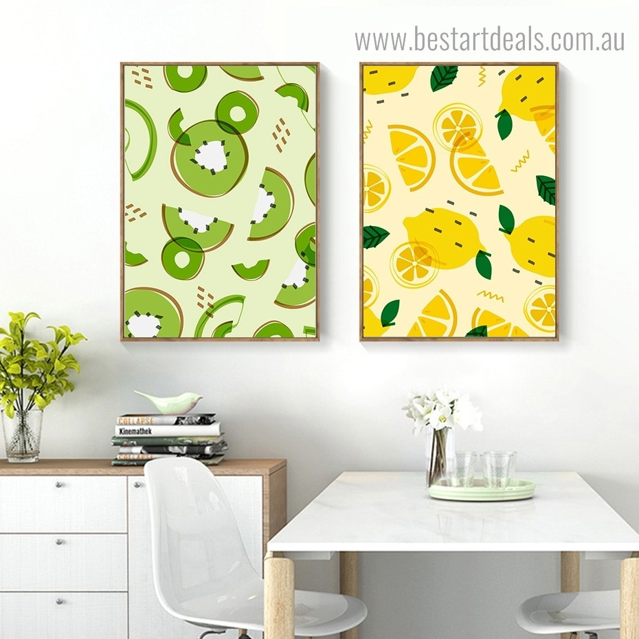 Lemon Kiwi Food Framed Painting Photograph Canvas Print for Room Wall Ornament