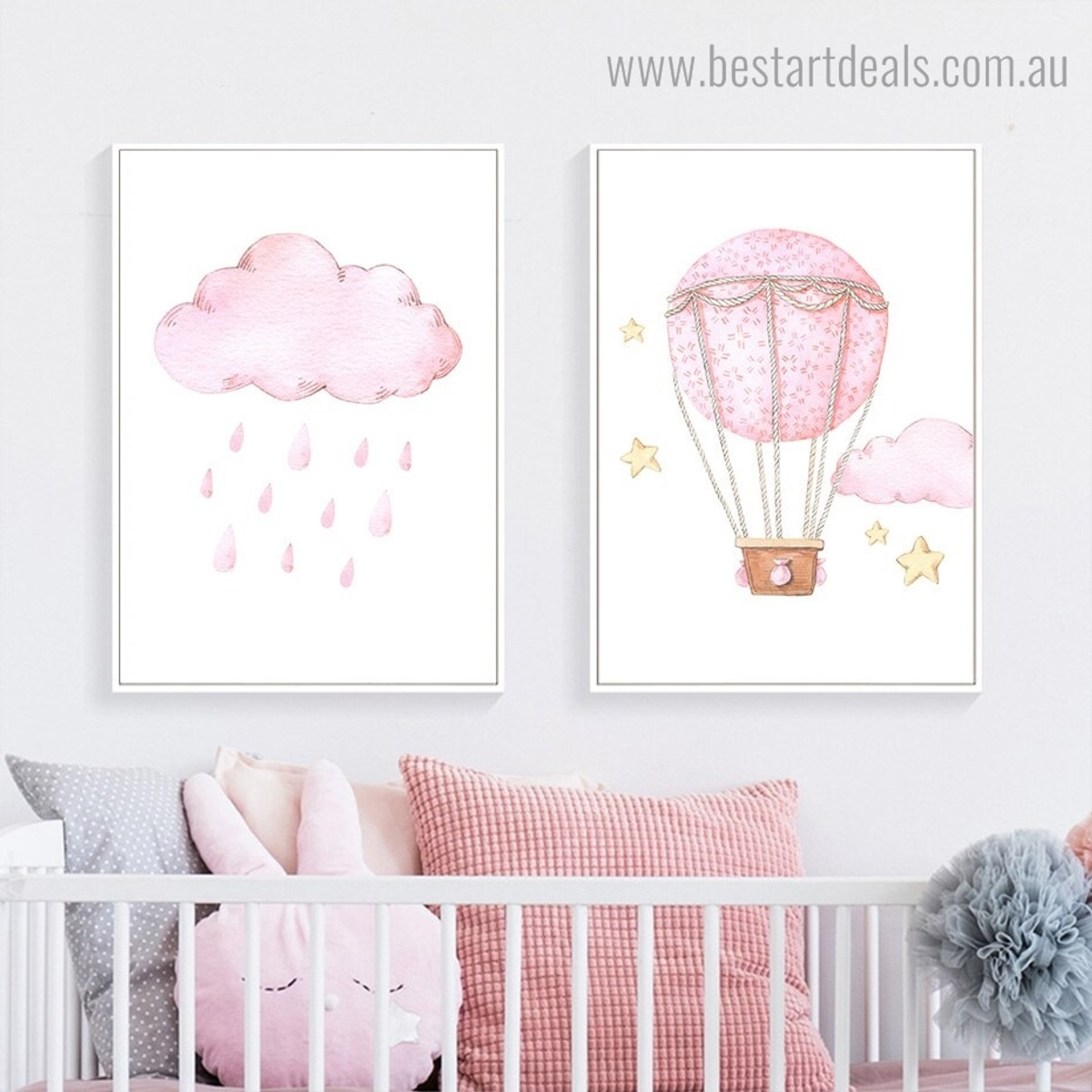 Cloud Balloon Kids Modern Framed Painting Image Canvas Print for Room Wall Finery
