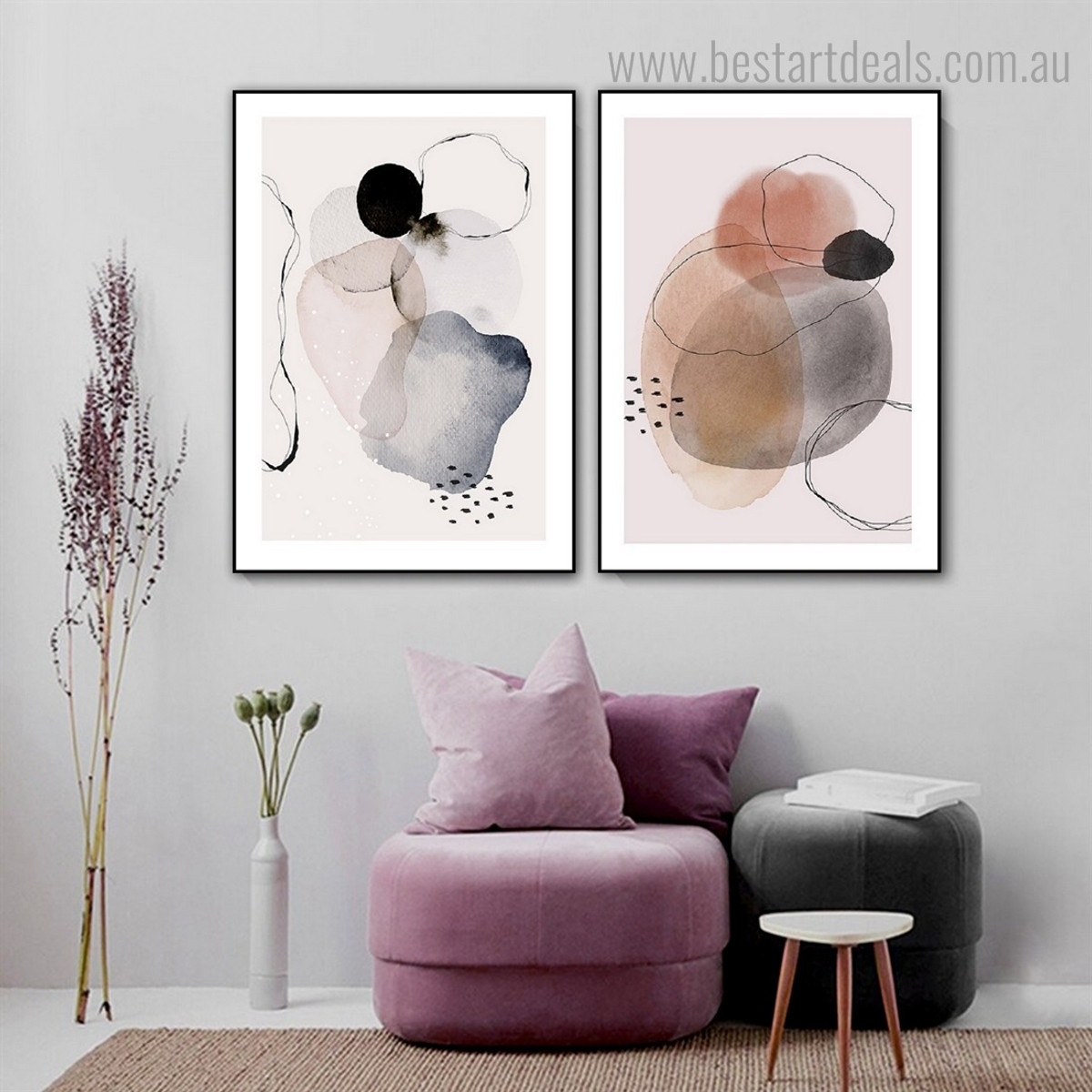 Circuitous Lines Abstract Watercolor Framed Painting Picture Canvas Print for Room Wall Finery