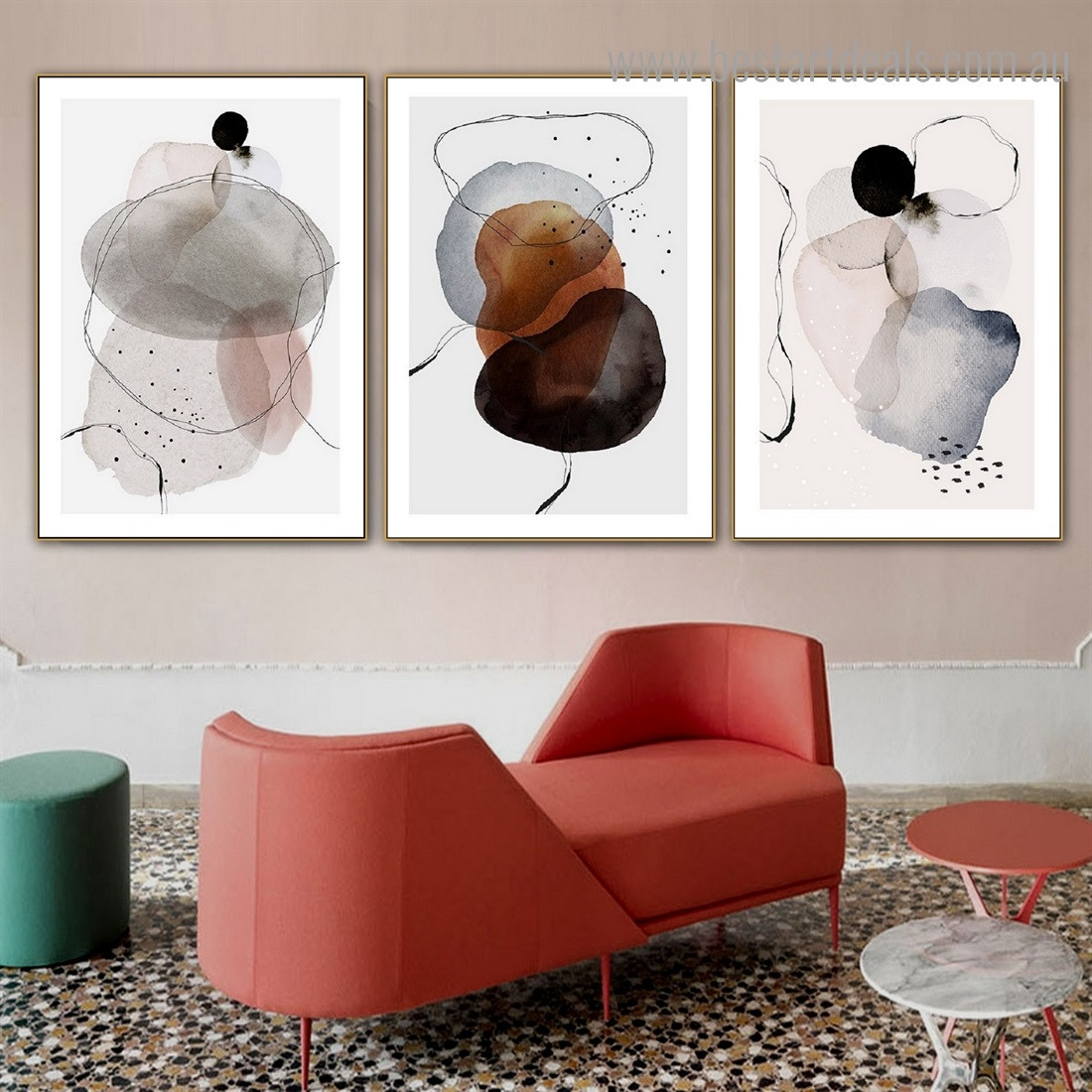 Smudges Traits Abstract Watercolor Framed Artwork Image Canvas Print for Room Wall Finery