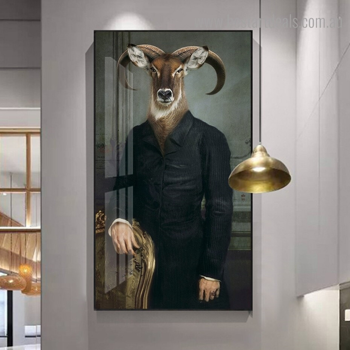 Mouflon Animal Abstract Contemporary Framed Artwork Photo Canvas Print for Room Wall Getup
