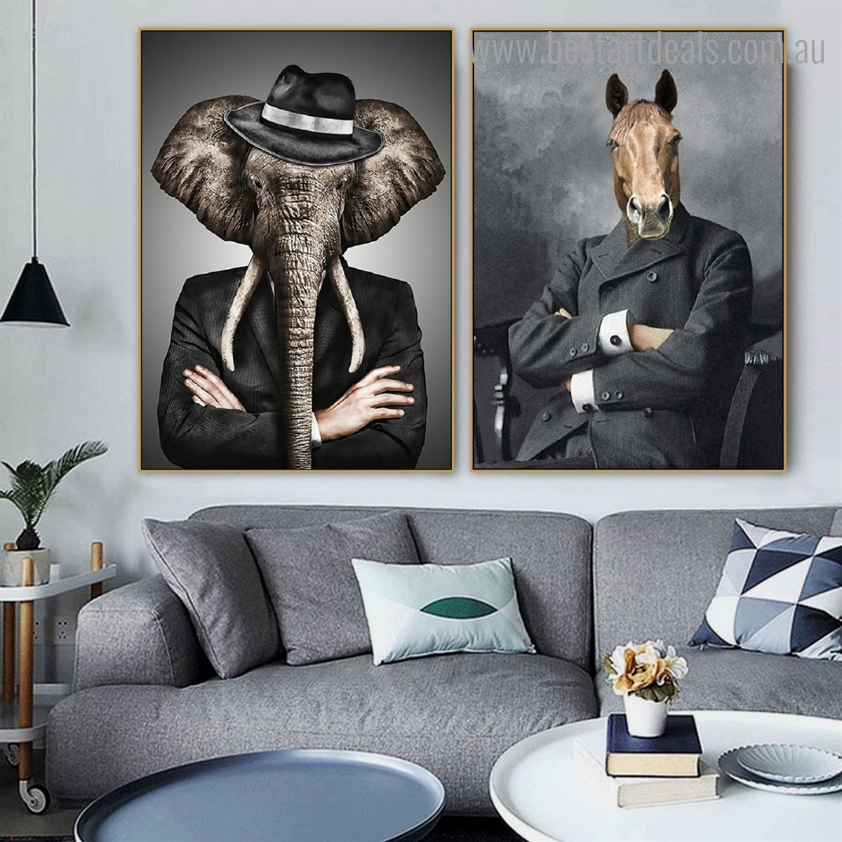 Elephant Equine Abstract Contemporary Framed Artwork Image Canvas Print for Room Wall Adornment