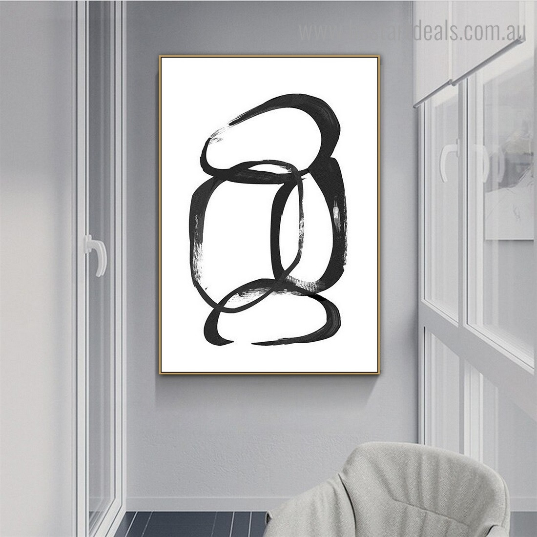 Chain Abstract Minimalist Framed Smudge Pic Canvas Print for Room Wall Adornment