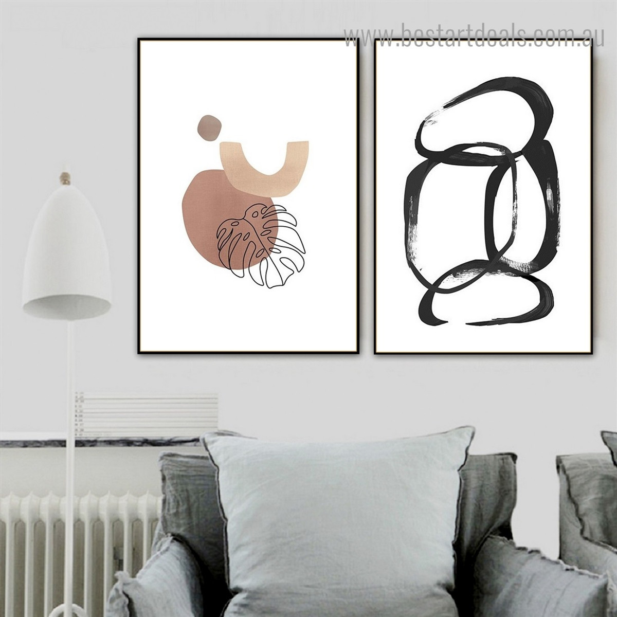 Curvy Abstract Minimalist Framed Smudge Portrait Canvas Print for Room Wall Assortment