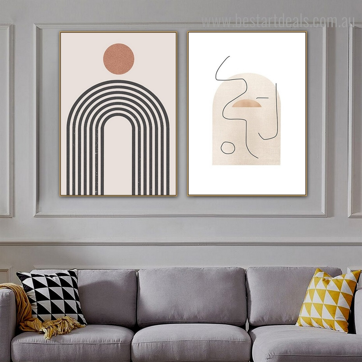 Sinuous Lines Abstract Minimalist Framed Smudge Portrait Canvas Print for Room Wall Assortment