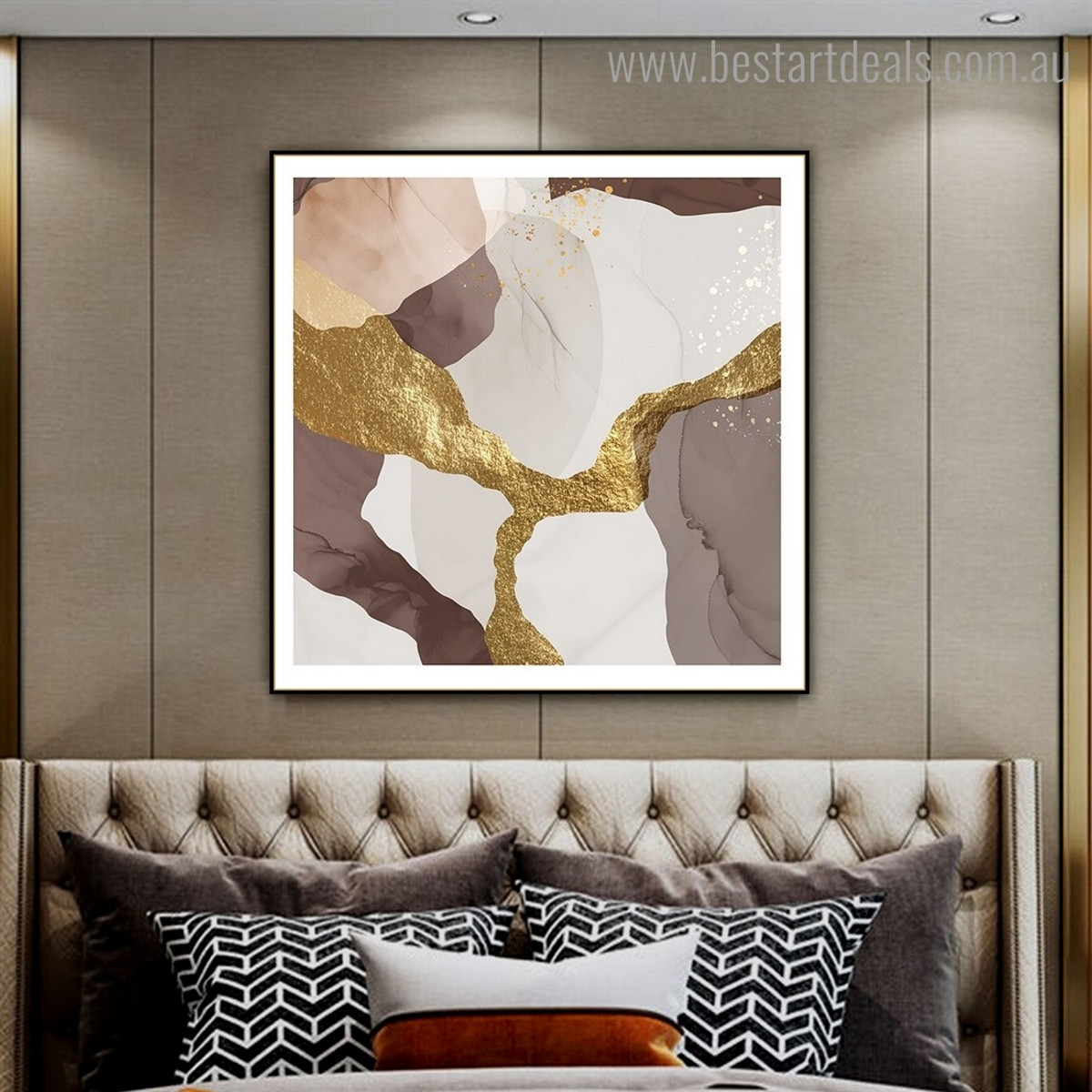 Brown Golden Abstract Contemporary Framed Painting Photograph Canvas Print for Room Wall Assortment