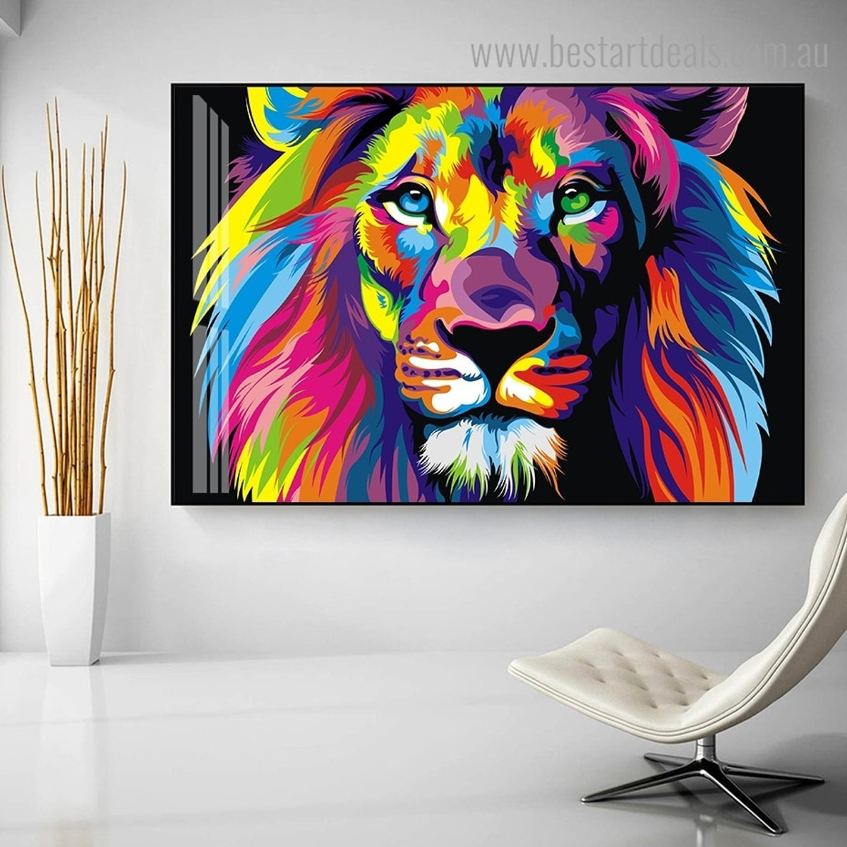 Colorful Lion Animal Modern Framed Painting Image Canvas Print for Room Wall Flourish