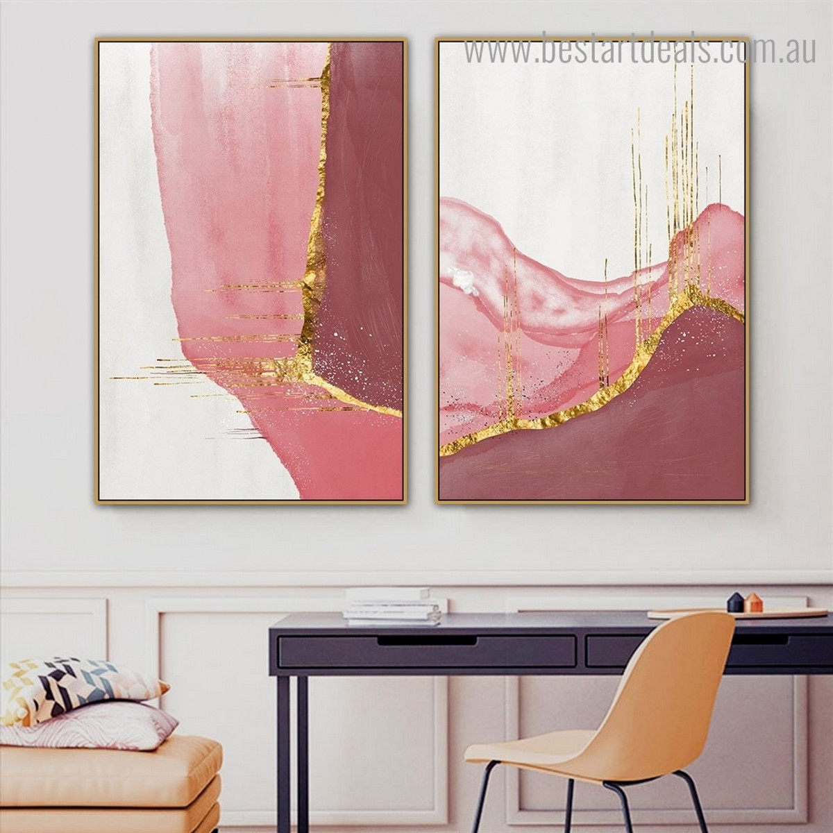 Golden Strokes Abstract Contemporary Framed Artwork Photograph Canvas Print for Room Wall Outfit