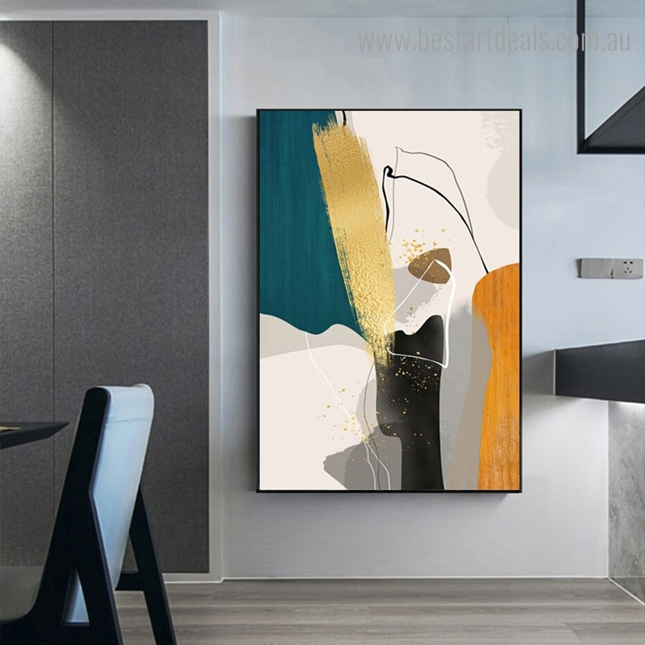 Golden Orange Abstract Contemporary Framed Painting Photograph Canvas Print for Room Wall Ornamentation