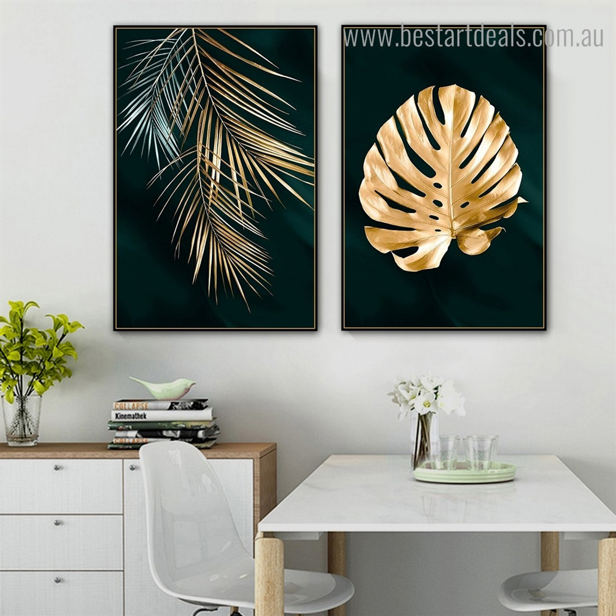 Gilt Palm Monstera Botanical Modern Framed Artwork Image Canvas Print for Room Wall Decoration