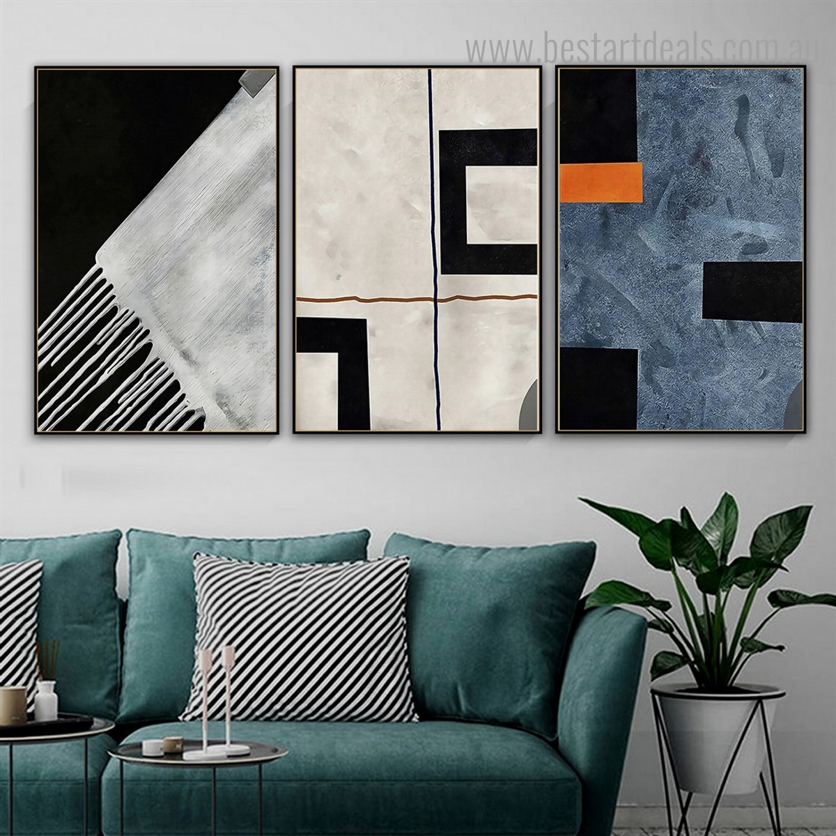 Calico Block Abstract Contemporary Framed Artwork Image Canvas Print for Room Wall Flourish