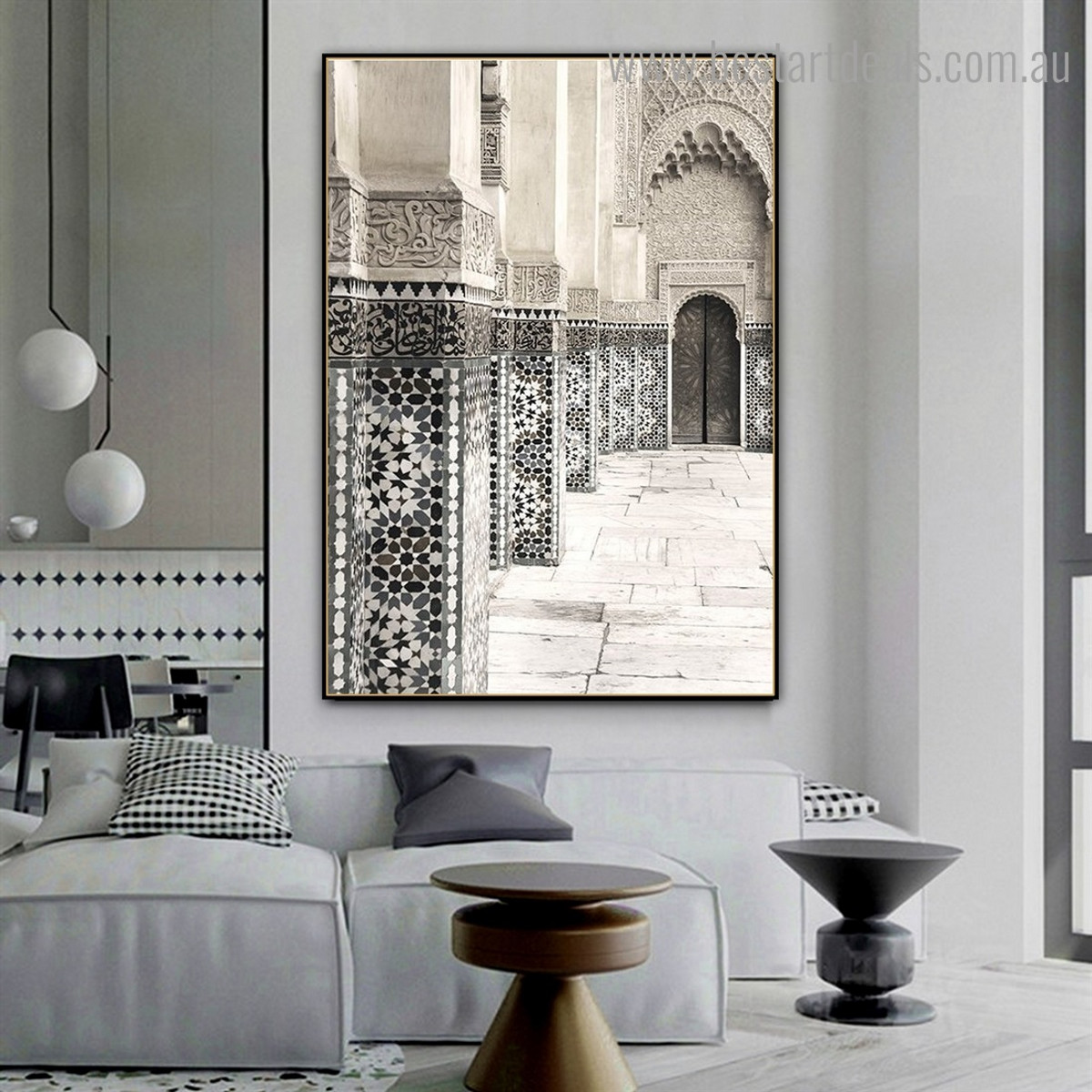 Morocco Mosaic Architecture Vintage Framed Painting Pic Canvas Print for Room Wall Finery