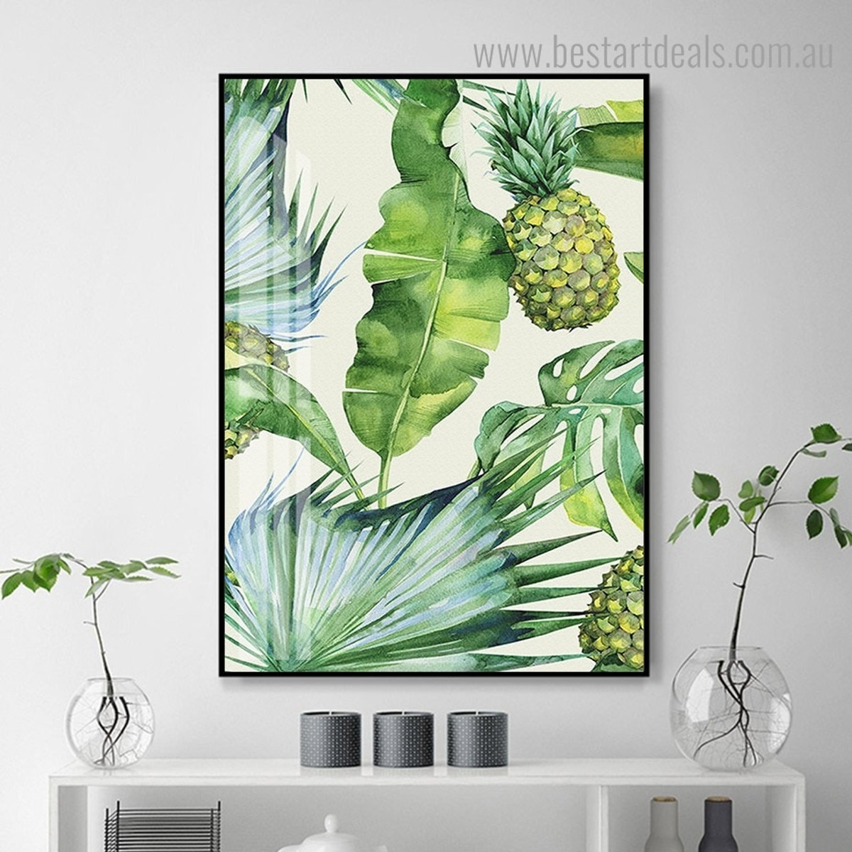 Green Pineapple Botanical Minimalist Nordic Framed Painting Pic Canvas Print for Room Wall Ornament