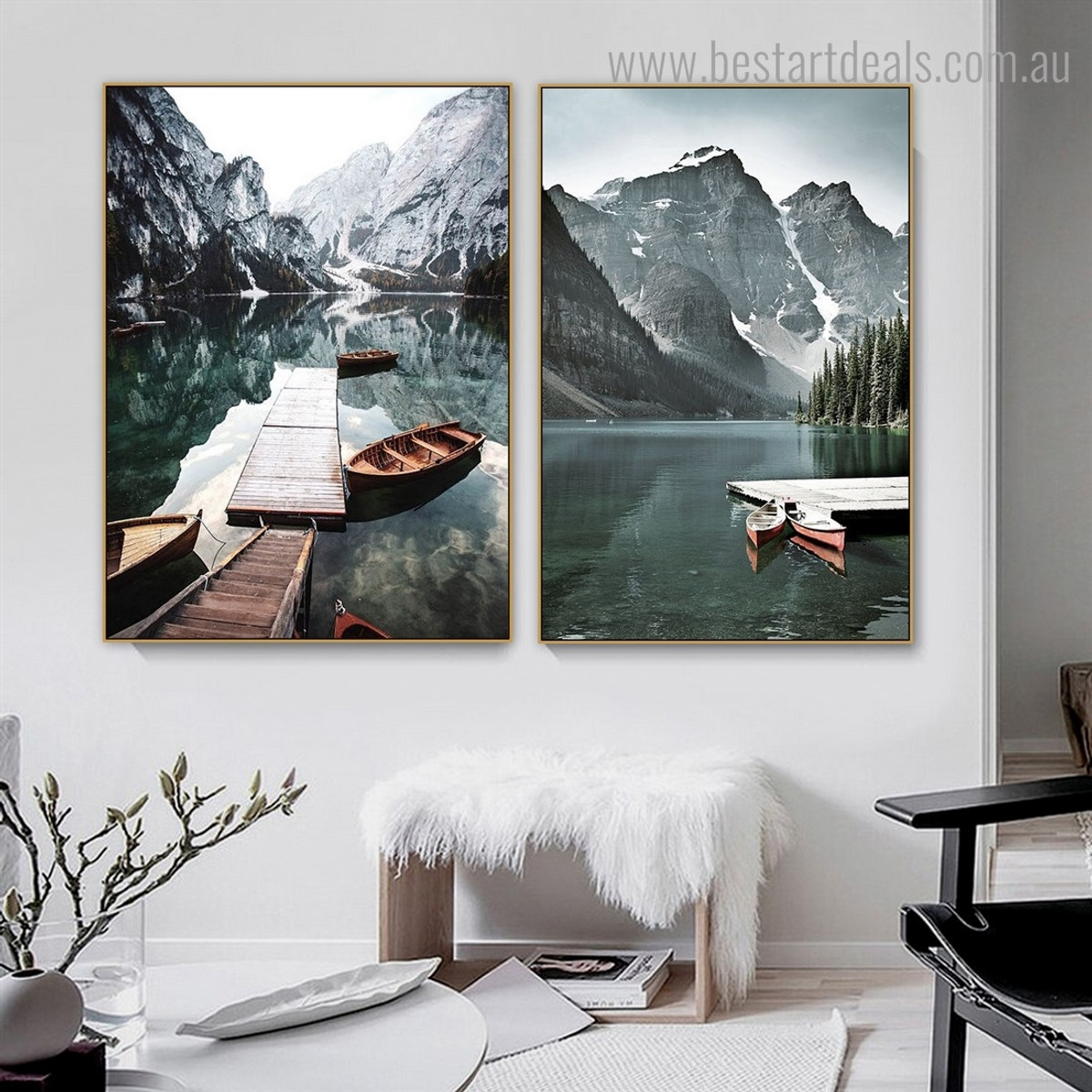 Braies and Moraine Nature Contemporary Framed Painting Image Canvas Print for Room Wall Decoration

