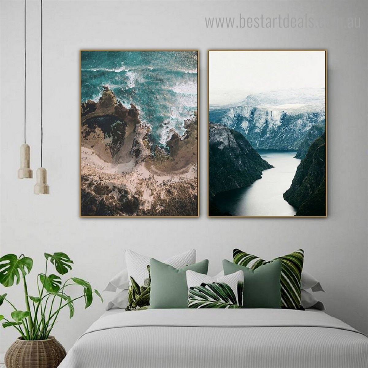 Fjord and Hills Nature Contemporary Framed Painting Pic Canvas Print for Room Wall Moulding