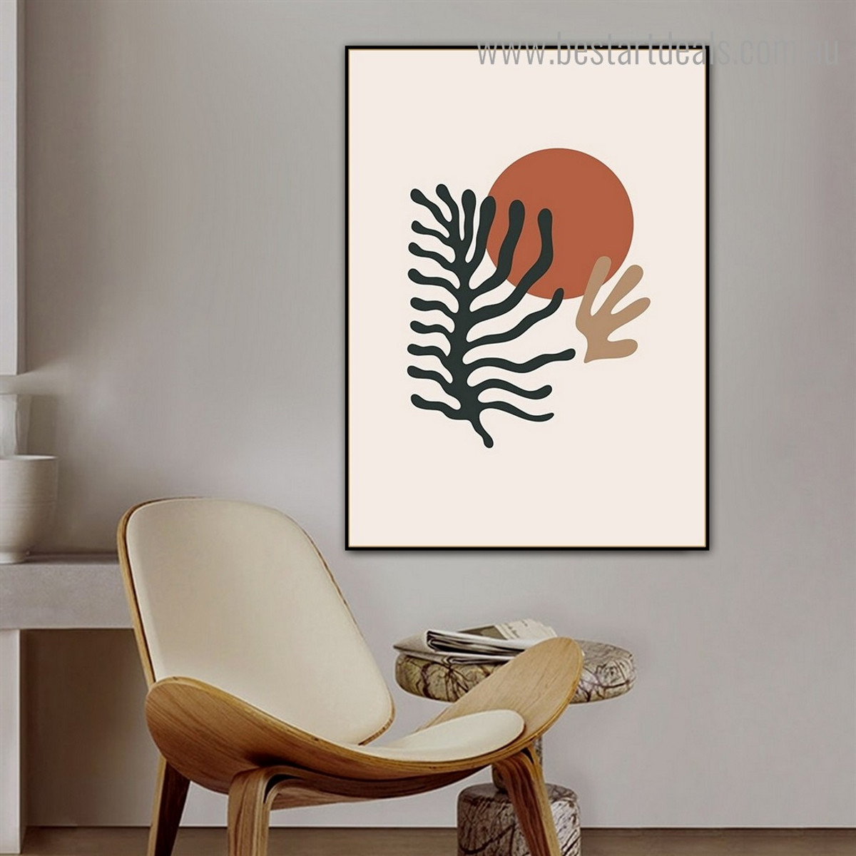 Leafage Design Abstract Scandinavian Framed Painting Picture Canvas Print for Room Wall Adornment