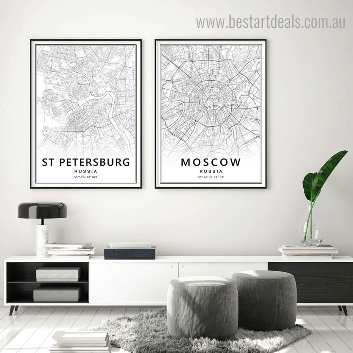 Moscow Petersburg Abstract Map Modern Framed Portraiture Portrait Canvas Print for Room Wall Decor