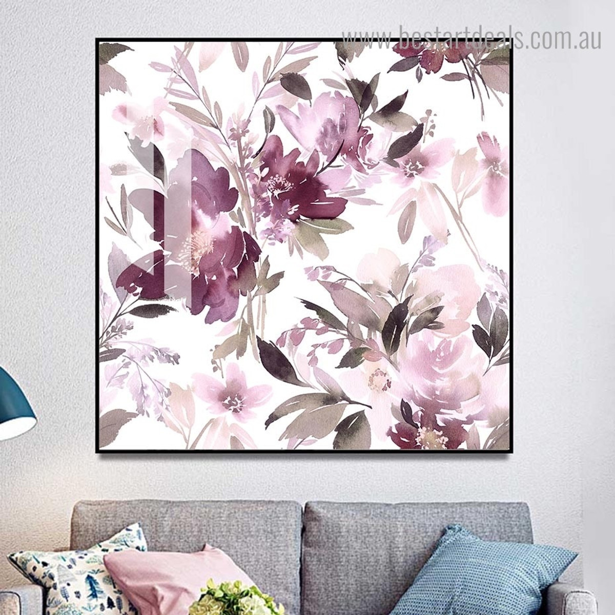 Lavender Bloom Floral Modern Framed Painting Picture Canvas Print for Room Wall Decor