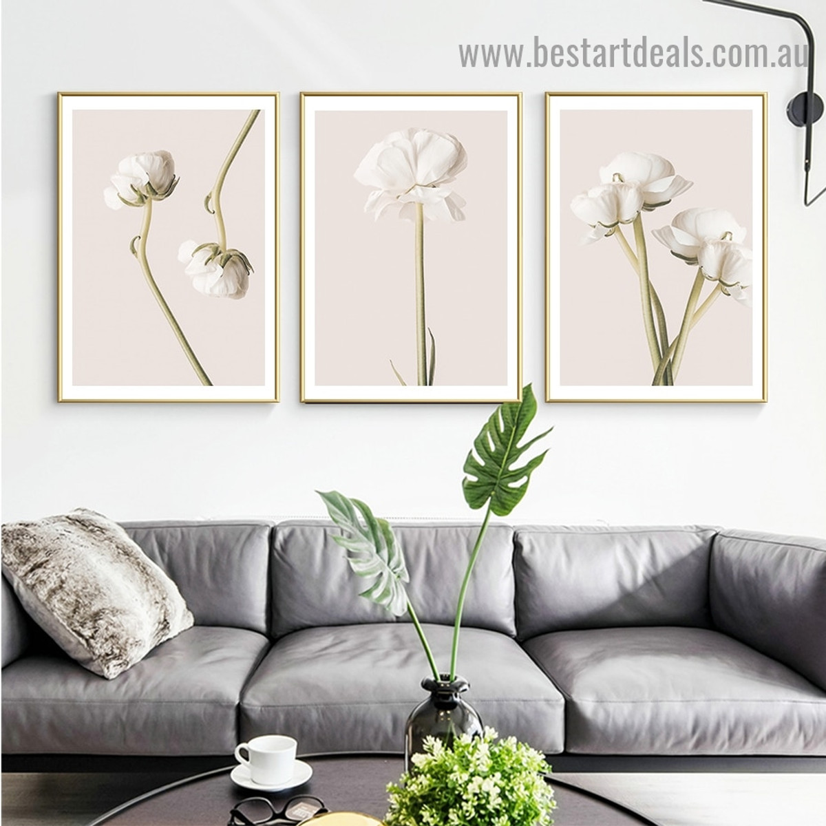 Ranunculus White Abstract Floral Framed Painting Picture Canvas Print for Room Wall Onlay