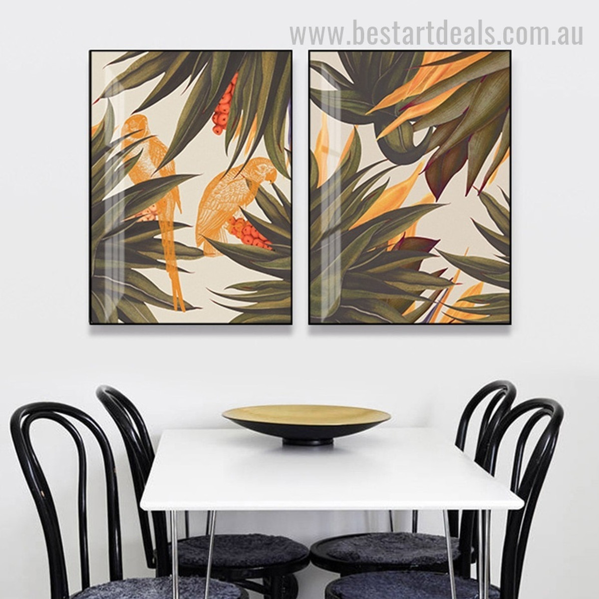 Beige Tropical Foilage Abstract Unlined Botanical Framed Modern Painting Pic Canvas Print for Room Wall Adornment