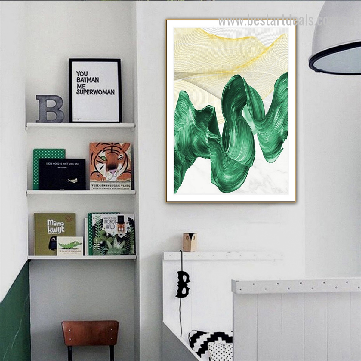 Sidereal Jade Twirl Abstract Modern Framed Painting Pic Canvas Print for Room Wall Decor